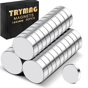 TRYMAG 30Pcs Small 10x3mm Strong Refrigerator Tiny Round Neodymium Disc for Whiteboard, Multi-Use Rare Earth Magnets for Crafts, Dry Erase Board, Billboard, Office, Kitchen