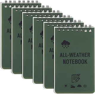 Chanumetal 6 Pack Waterproof Notepad, 3x5 Inch Pocket Notebook with 50 Sheets, Police Notepad Pocket Sized All Weather Notebook for Outdoor Office Home Memo (Green)