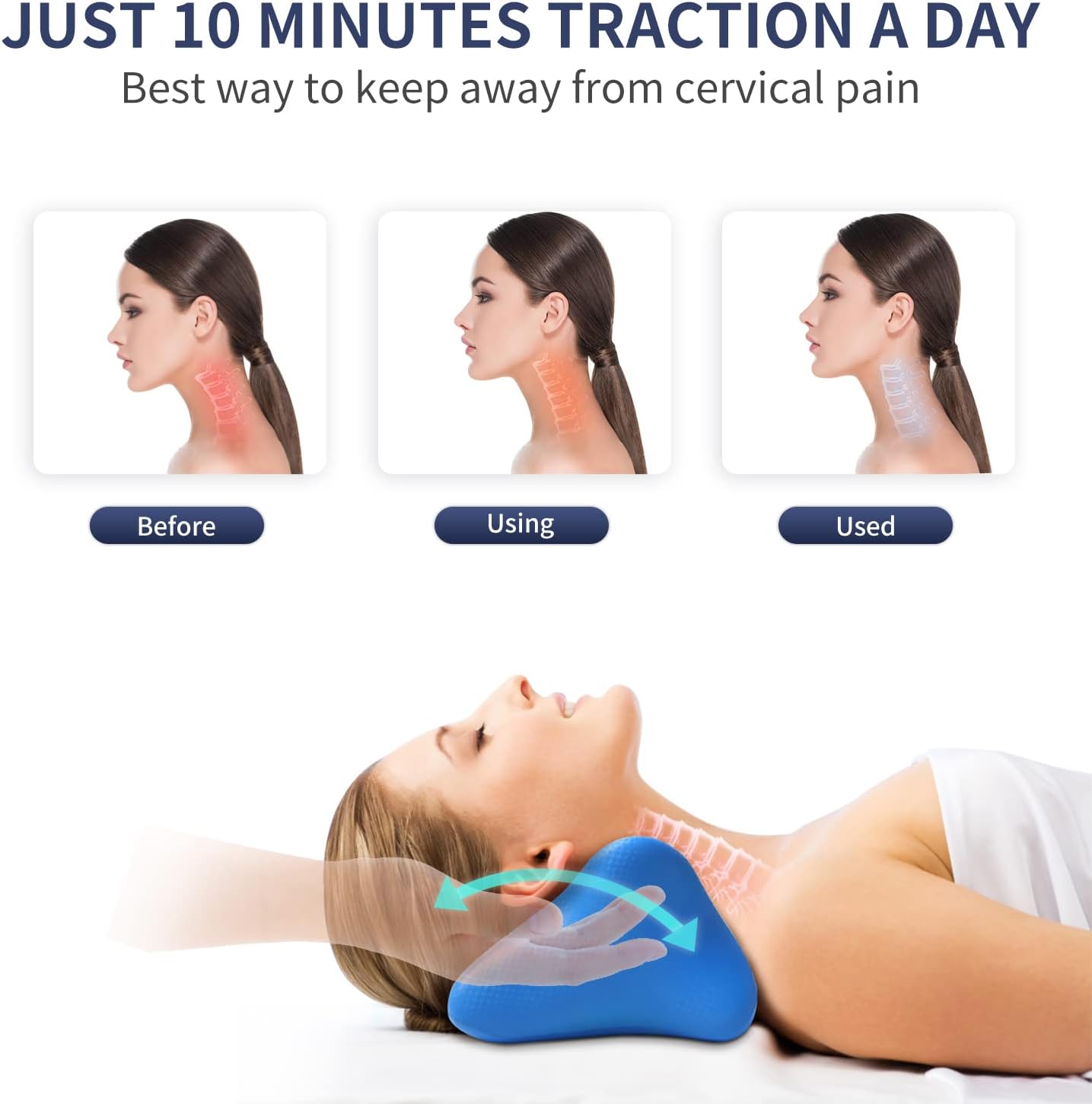 Fishkidtail Neck and Shoulder Relaxer, Cervical Neck Traction Device for Neck Stiffness, Neck Stretcher Chiropractic Pillow, Neck Cervical Traction Support for TMJ Pain Relief and Cervical Spine