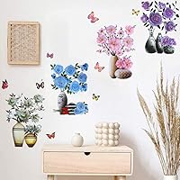Vista 7 de Supzone Calcomanías de pared de flores estéreos en 3D para florero – Calcomanía floral de superposición morada – Arte impermeable extraíble