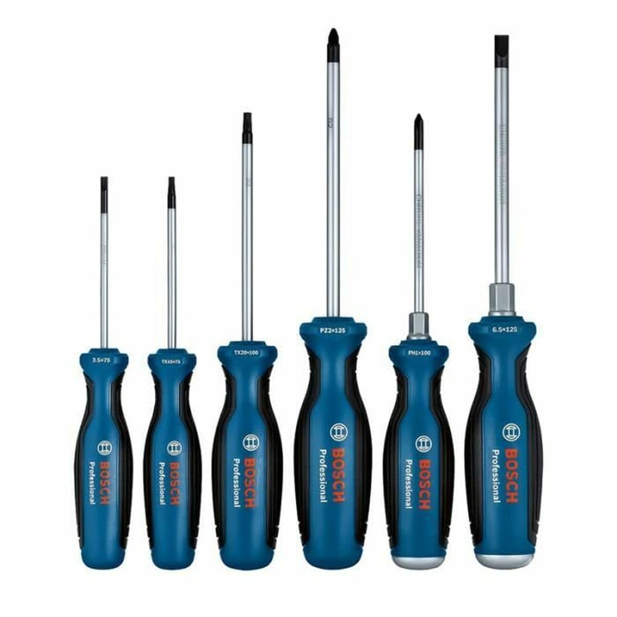 6-Piece Screwdriver Set (SL/PH/PZ/TX, incl. SL 3.5x75 mm, TX 20x100 mm, TX 15x75 mm, SL 6.5x125 mm, PZ 2x125 mm, PH 1x100 mm, Inlay)