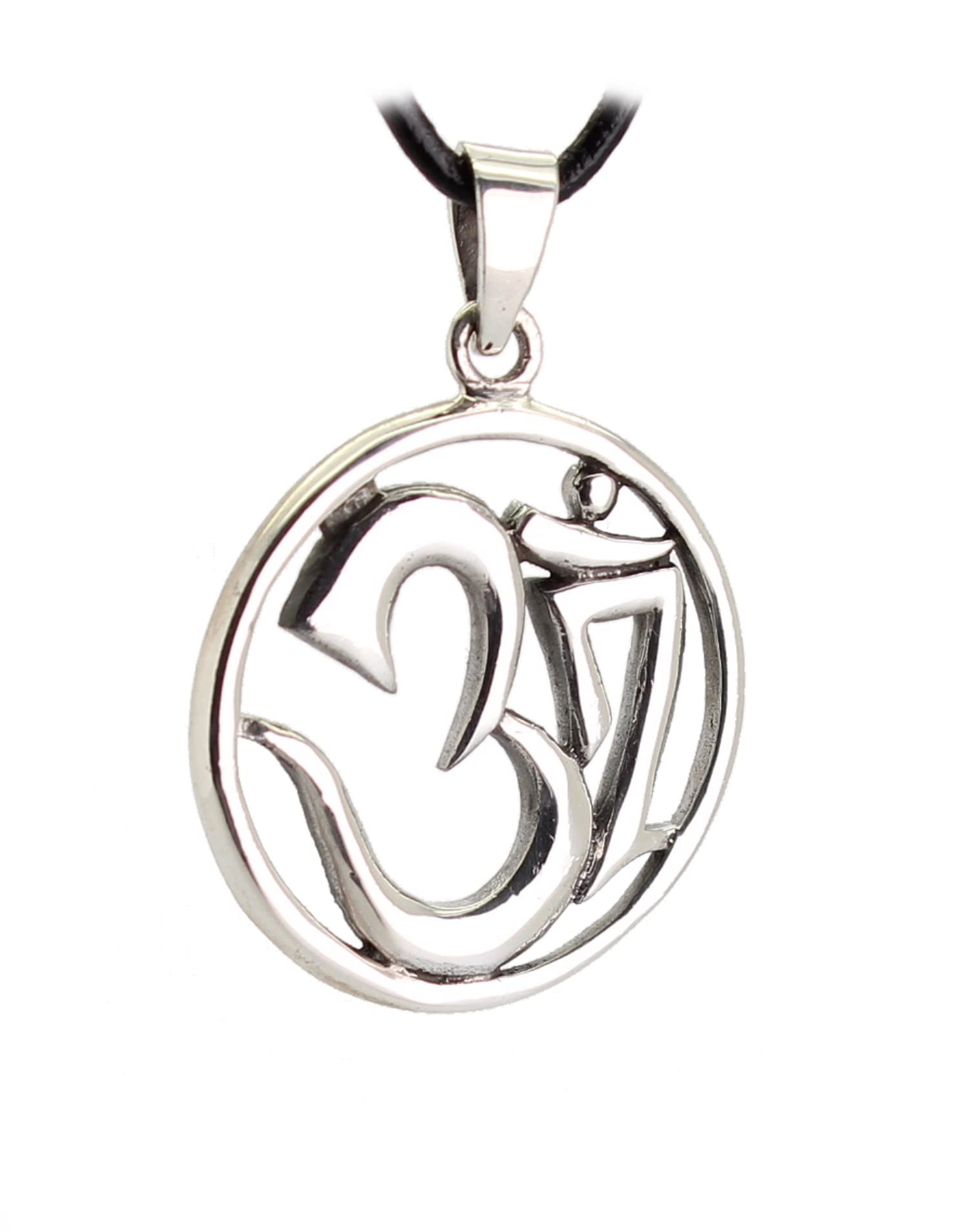Budawi® OM Anhänger | 925 Sterling Silber | Yoga Meditation Symbol | spiritueller Schmuck | Lederband Kette | rundes OM Zeichen