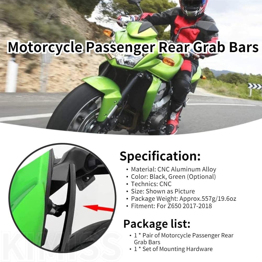 KIMISS Barra de Agarre Trasera para Pasajero, para Z650 17-18, Kit de riel de Asiento en Aluminio CNC, diseño Negro, Manillar para piloto