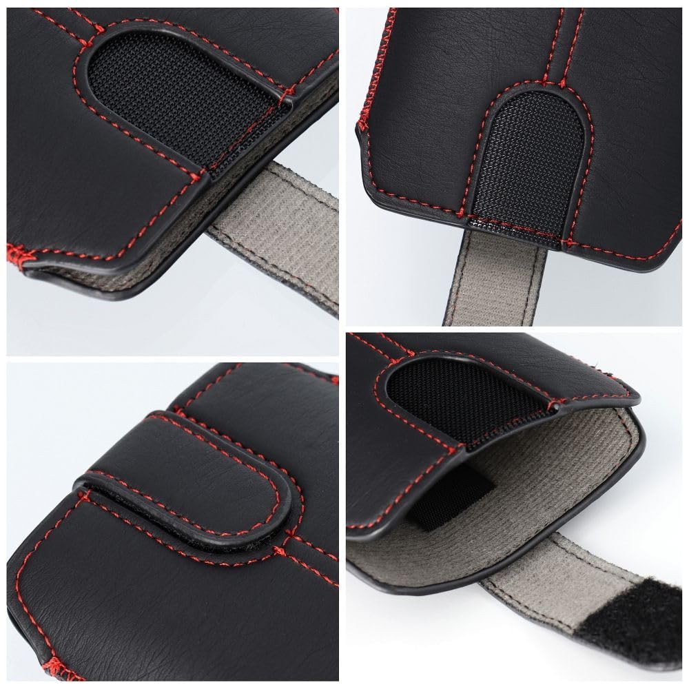 Generisch Universal 6" Handy Tasche Hülle Etui schwarz-rot/Innenmaß 15x8cm | kompatibel u.a mit Apple iPhone 12 13 14 15 16 Pro, Samsung Galaxy S23 S24 S25 S26, mit Klettverschluss & Auszugband