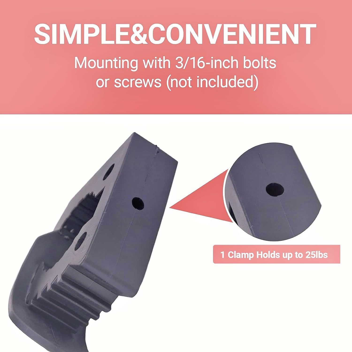 Shovel Mount,Quick Release Rubber Clamp 1-1/7" to 1-4/9" diameter tool Handles for Trucks, SUV, UTV, ATV, lorry,RV Van(Black) (8PCS)