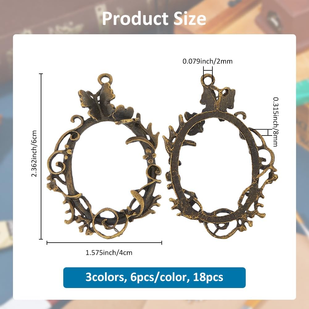 SUPERFINDINGS 18Pcs 3 Colors Vintage Open Back Bezel Pendants with Butterfly,Alloy Frame Pendant for Necklace Jewerly Making,Metal Viney Frame Charms, Hollow Mould Pendants for DIY Craft Show - Image 2