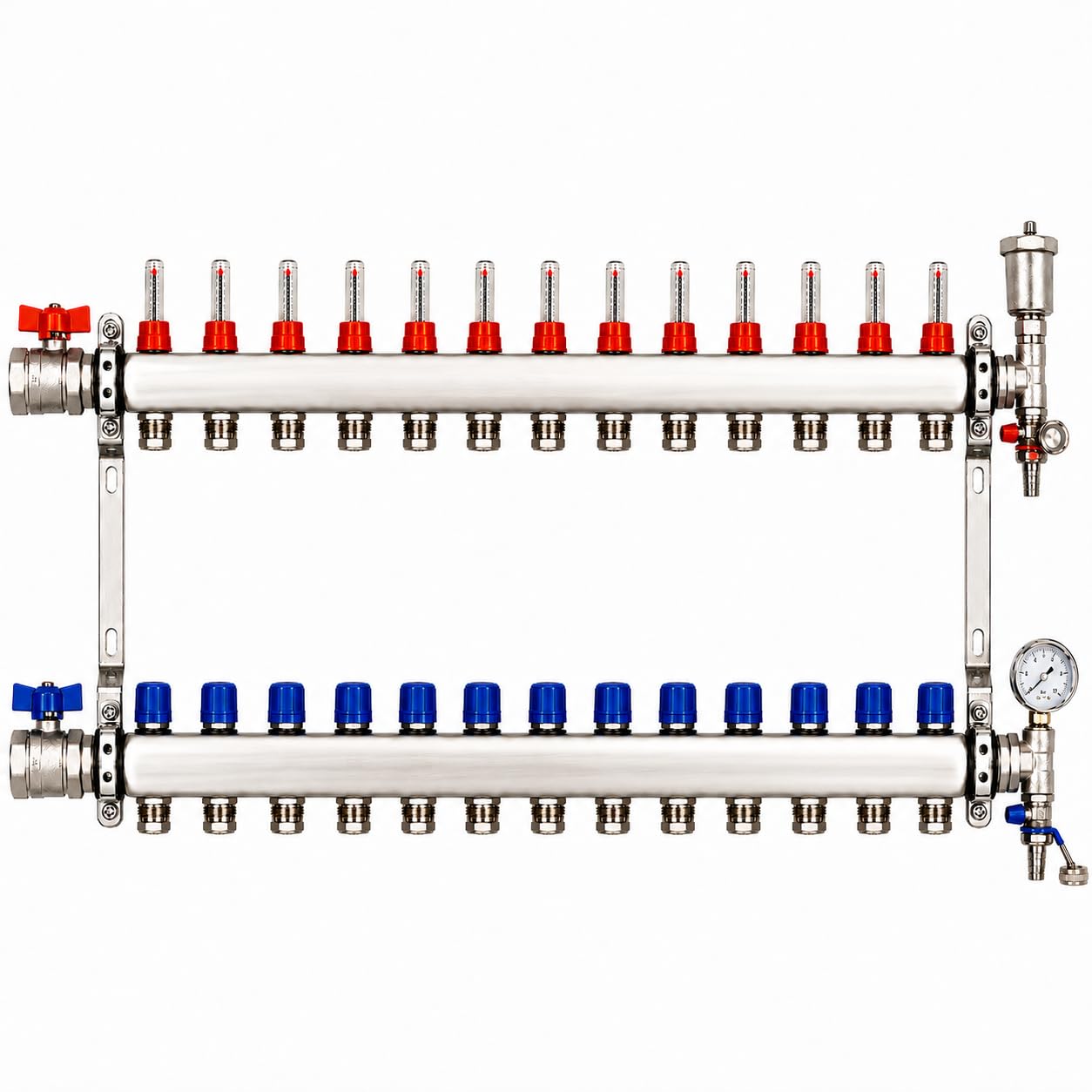 Underfloor Heating Manifold 12 Port Stainless Steel (15mm eurocone)