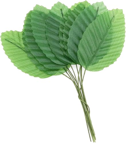 Miniatura 3 de 200 hojas artificiales de seda verde, falsas hojas individuales con alambre sintético, decoración para el hogar, decoración de fiesta de Navidad,