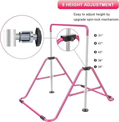 Miniatura 4 de Barras de gimnasia para niños con altura ajustable, barra de entrenamiento de gimnasia plegable, barra horizontal expandible junior para el hogar