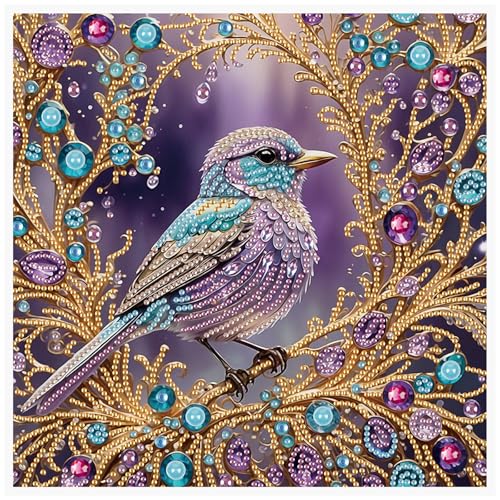 Image of Tontut Diamond Art Painting Kit, Purple Bird 5D DIY Special Shape Mosaic Crafts for Beginners and Adults, can be Gifted to Family and Friends, Great for Decorating Home and Office Walls