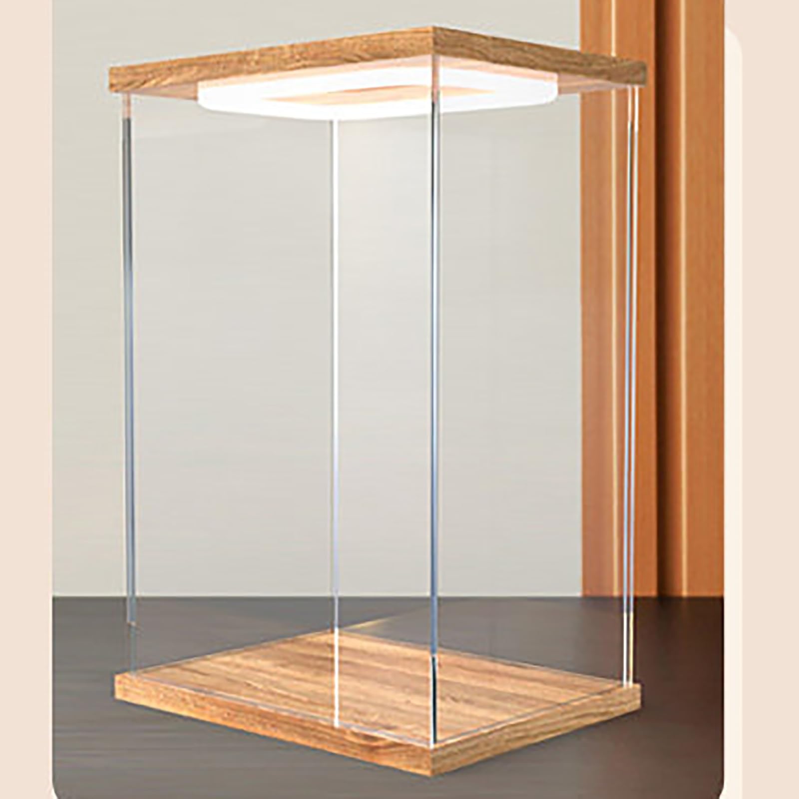 Stackable Acrylic Display Box with Light, Large Transparent Acrylic Collector Case for Figurines/ Collectibles/ Car, Dustproof Protection Showcase with Wooden Base(14x14x14in/35x35x35cm)