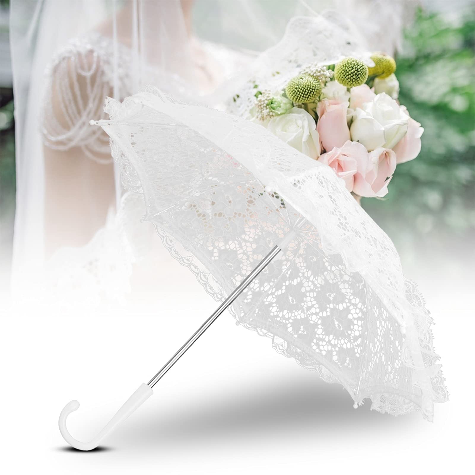 Mini Parasol en Dentelle Parapluie en Dentelle Parapluie Parasol en Dentelle de Mariage Blanc, Parapluies de Fleurs Vintage Fabriqués pour la Photographie Romantique Accessoires de Photo de Mariée Acc