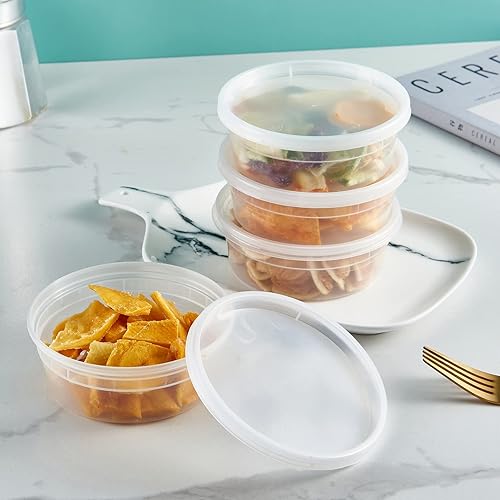 Miniatura 5 de Contenedores de plástico de 8 onzas con tapas, 48 juegos, a prueba de fugas, apilables, sin BPA, aptos para microondas y congelador (anteriormente