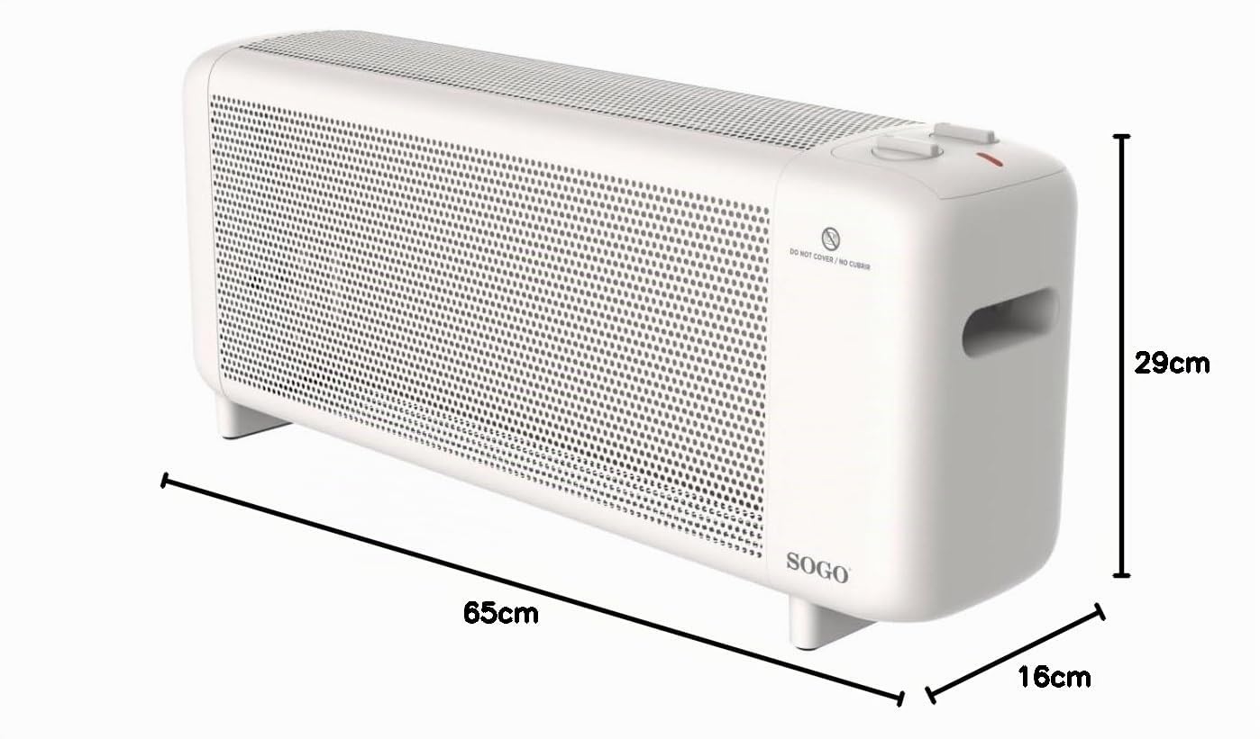 Sogo Radiador Eléctrico Bajo Consumo de Mica - Estufa Eléctrica Calor instantáneo y funcionamiento silencioso - Termostato Ajustable - 2 potencias 750/1500W - Protección Contra el Sobrecalentamiento
