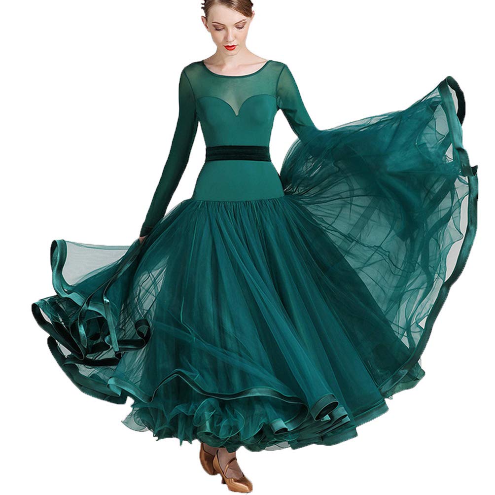 Ballsaal Tanzkleider Für Damen Mit Rundhalsausschnitt Langärmeliges Walzer Tanzoutfit Salsa Tanzkleidung Mit Mesh Einsätzen Tango Auftritts Kostüme Mit Tollem Schwung