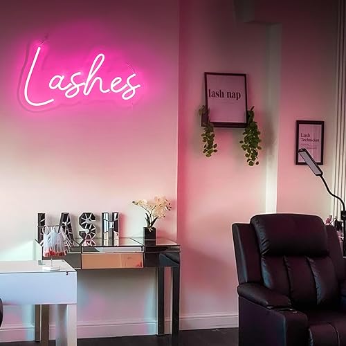 Miniatura 7 de KANAYA Letrero de neón de pestañas de 23 pulgadas, luz LED de neón rosa para decoración de habitación, brillo regulable, para salón de belleza,