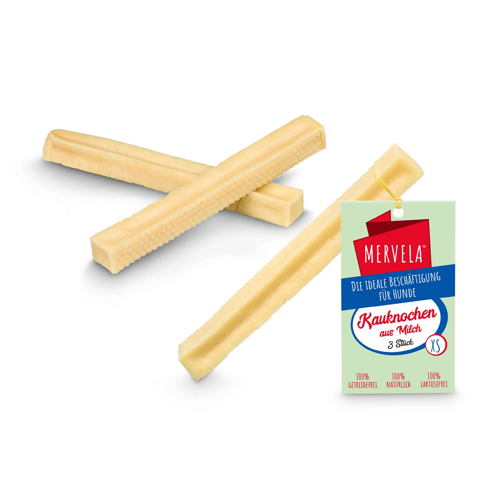 MERVELA Hueso masticable para Perros Muy pequeños - 28 g por barrita - Hecho a Mano - con Delicioso Sabor a Queso - 100 % Natural - Cuidado Dental óptimo para tu Amigo de Cuatro Patas (3 Piezas)