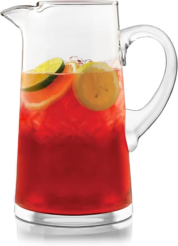 Cantina Clear Glass Pitcher, 90 Oz, Modern, Elegant Glass Pitcher for Cocktails, Iced Tea & More, Handblown Beverage Serveware for Parties