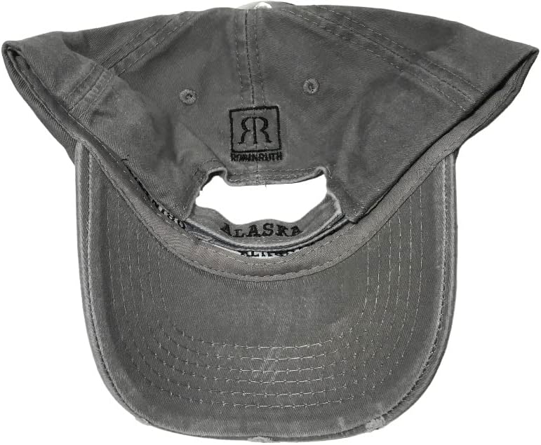 Robin Ruth Quality Ball Cap Hat Alaska Raised Black Letter Distressed Light Grey - Image 3