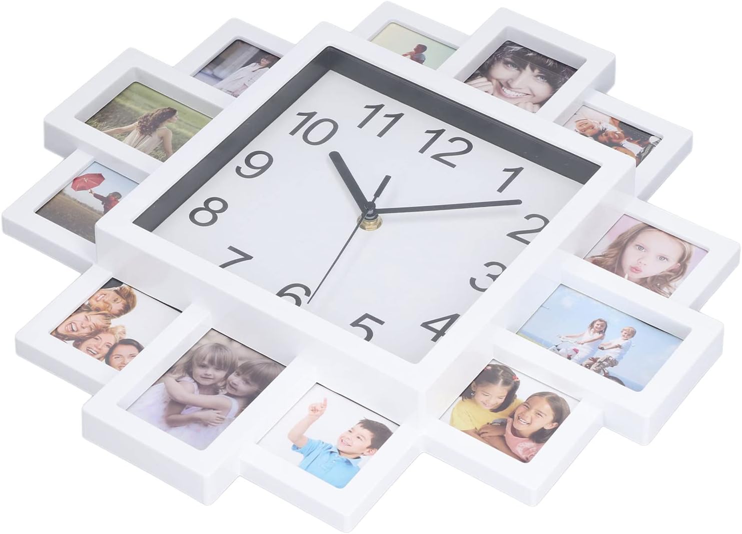 White Wall Clock with Multi Photo Frames - DIY Personalized Home Decor Clock