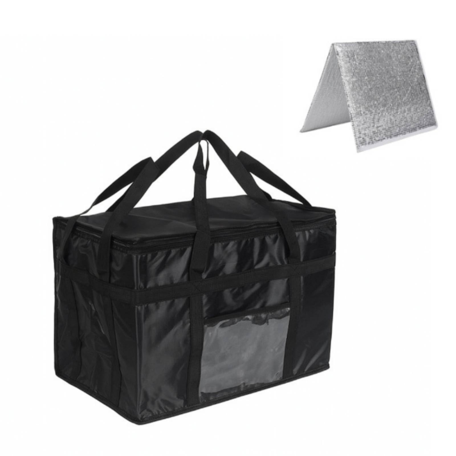 Borsa Termica in Tessuto Oxford Impermeabile Borsa Termica con Cerniera Salvaspazio per Fattorino, Consegnatari, Picnic, Nero, Con Piastra Di Base