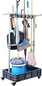 Mobile Mop and Broom Holder,Efficient Storage Solution for Cleaning Tools Keep Your Tools Handy and Organized