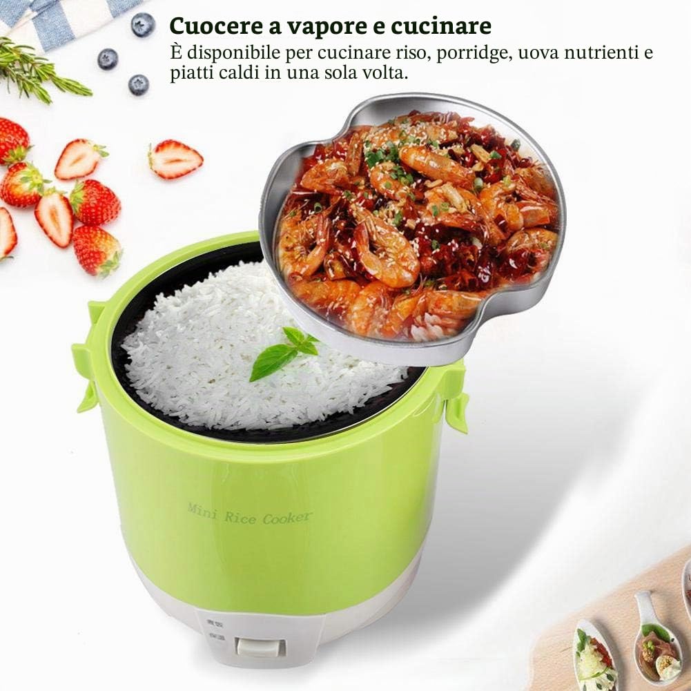 Fornello di Riso Multifunzionale Portatile Elettrico 24V 180W 1.6L Fornello a Vapore per Alimenti Fornello per Cereali di Riso Multi-fornello per Auto Camion(verde)