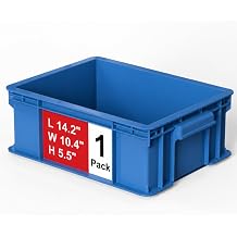 Heavy Duty Storage Bins, 1-Pack Stackable Tool Storage Box for Hardware, Screws, Nuts and Bolts, Space-Saving Straight Wall Container for Garage, Workshop & Factory, 13.5"L 10.3"W 5.1"H, Blue