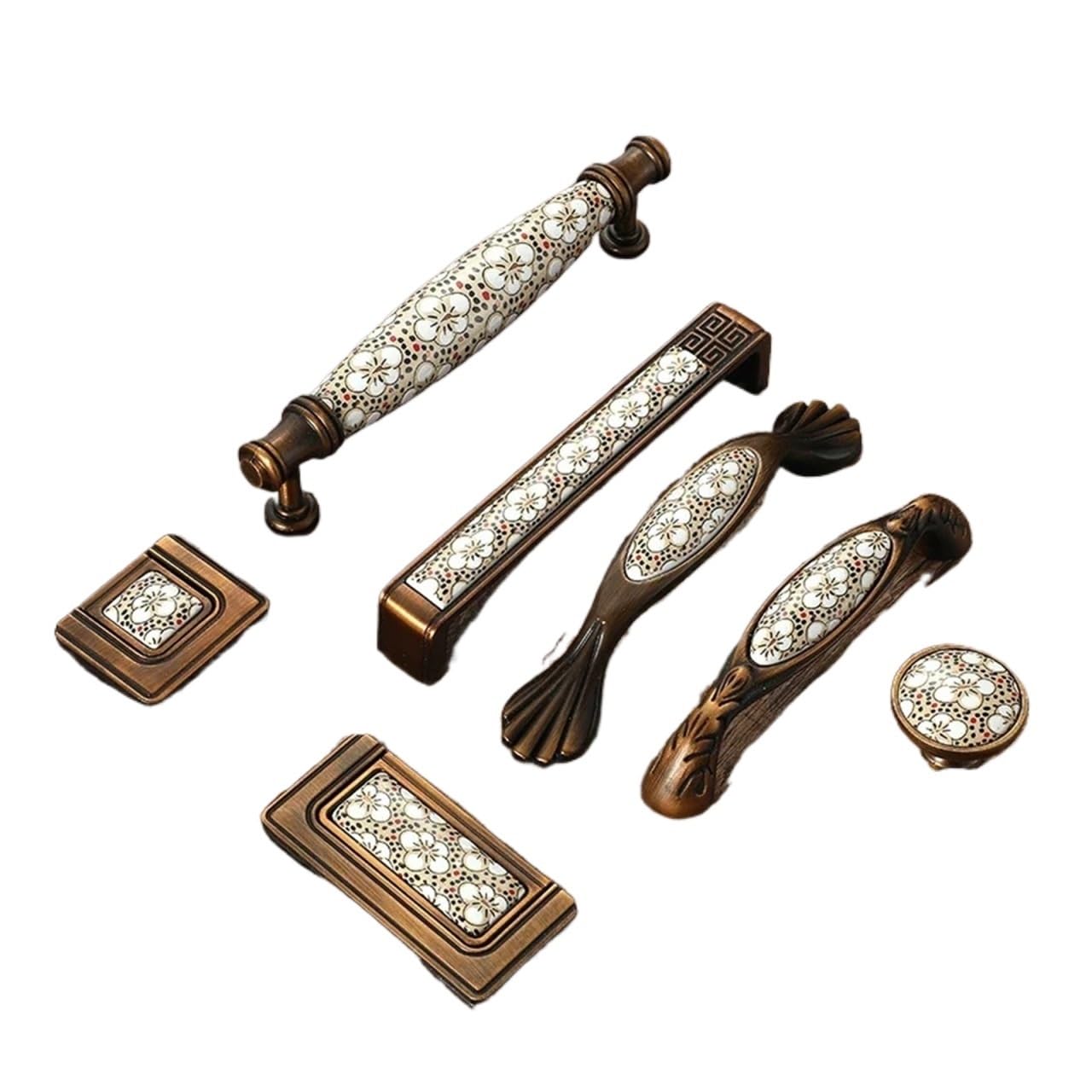 YONMLEDO Brass Vintage Drawer Handles 2pcs Antique Bronze Ceramic Cabinet Handles Vintage Drawer Knobs Wardrobe Door Handles European Furniture Handle Hardware(Handle-1030FG-96)