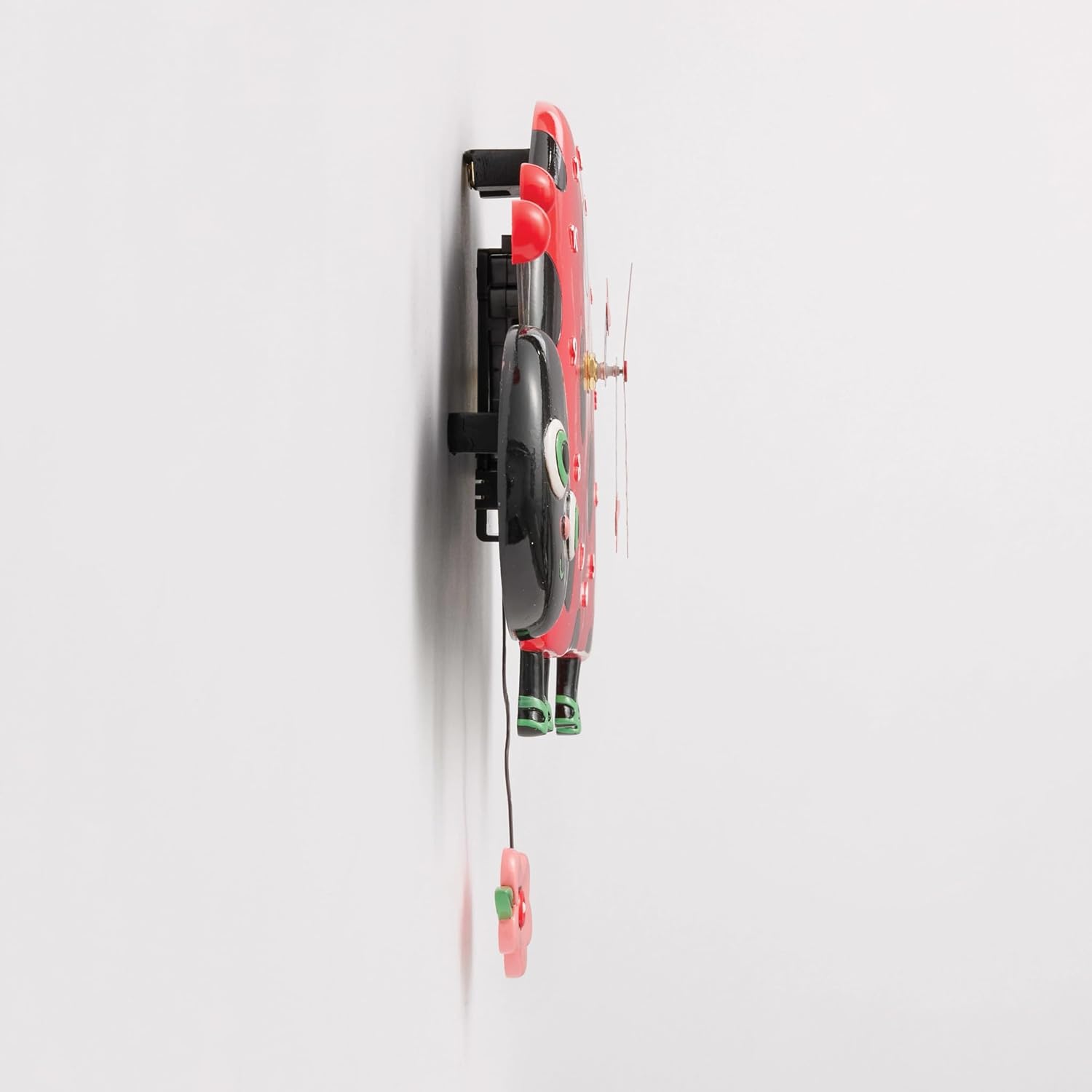 Enesco Allen Designs Dotty the Smiling Ladybug Sculpted Pendulum Wall Clock, 8.07 Inch, Multicolor