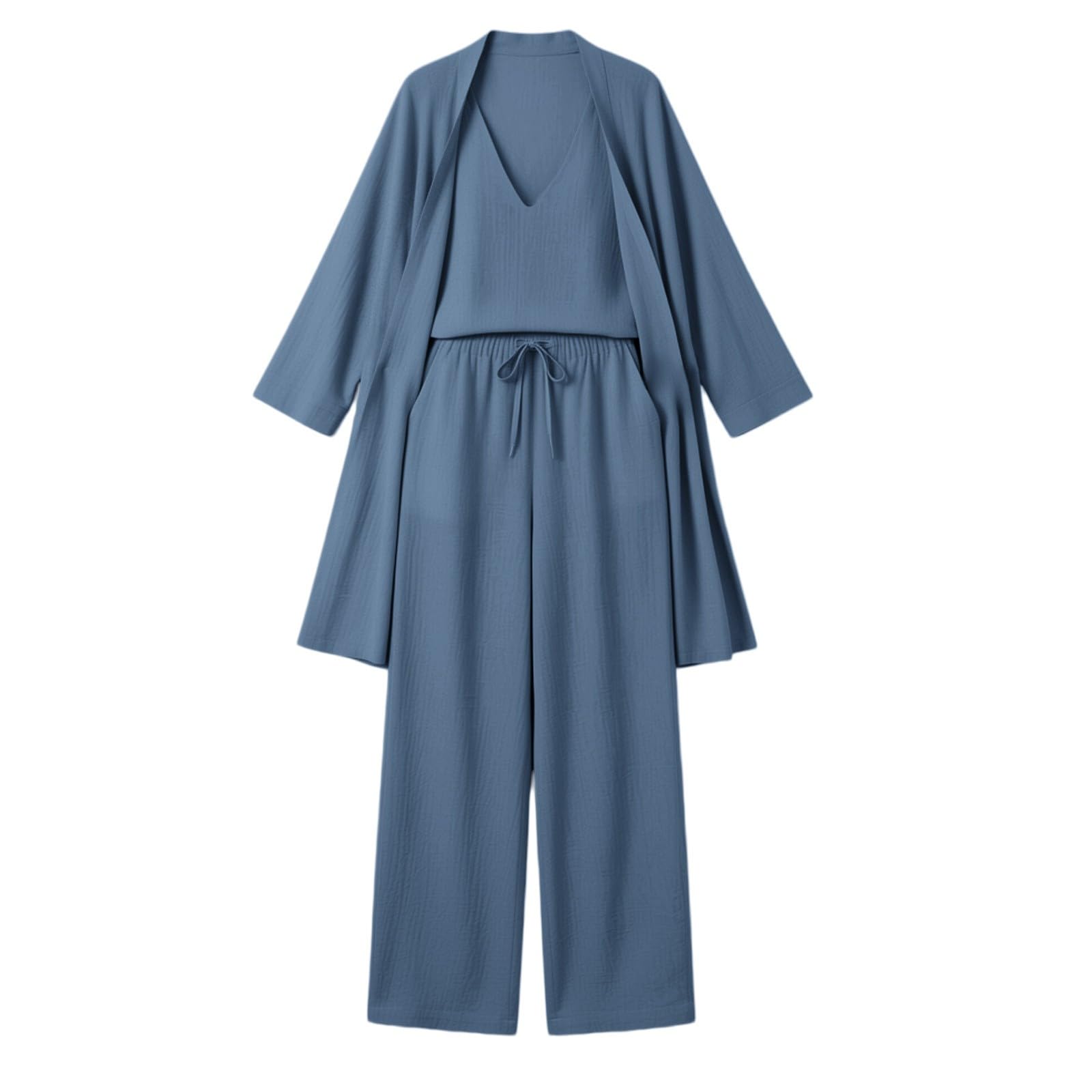 Conjunto Mujer Verano 2 Piezas Moda raje de Primavera Ligero Chndal Blusa Pantalones Ropa Playa Vacaciones Deportivo Casa Trabajoconjunto Verano mujerCorte Entallado