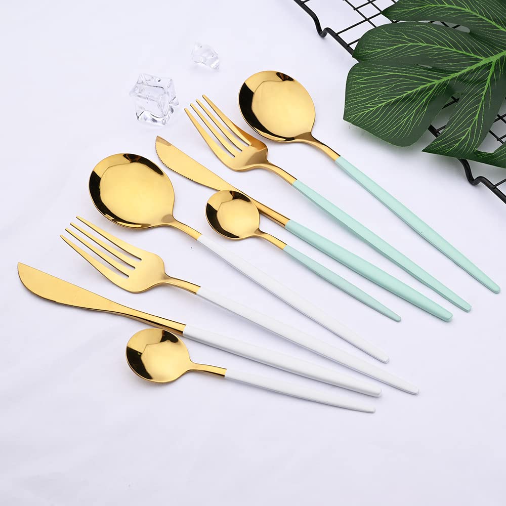 Set di posate in argento, set da 24 pezzi, stoviglie in acciaio inossidabile, coltello, forchetta, cucchiaio, cucina, all'ingrosso, neri(24pcs Green Silver)
