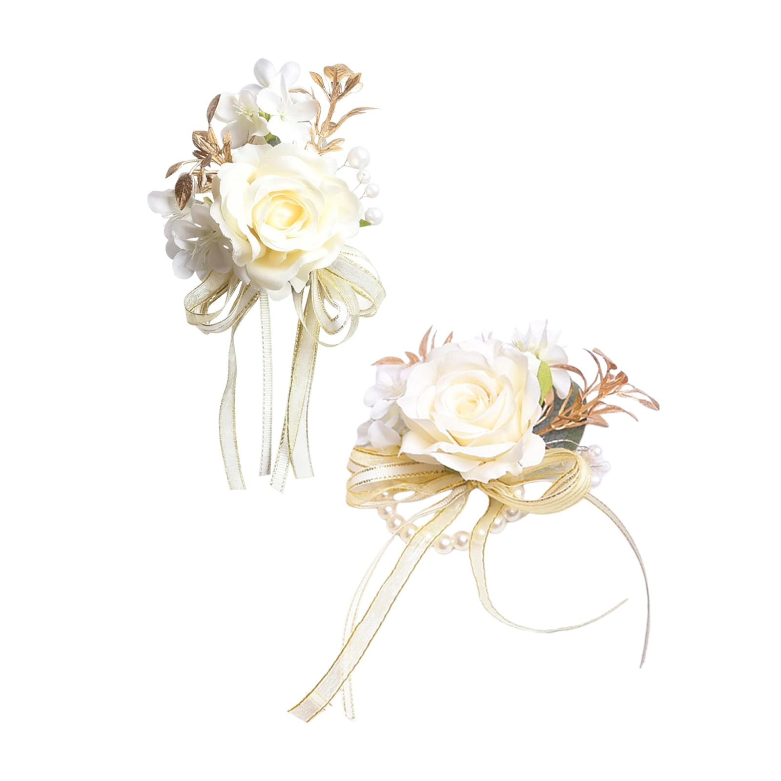 Wedding Corsage and Wrist Flower Set for Bride Bridesmaid Groomsmen Formal Event Silk Floral Boutonniere Accessories Elegant Mixed Color Floral Wrist Corsage and Boutonniere Set for Formal Ceremonies
