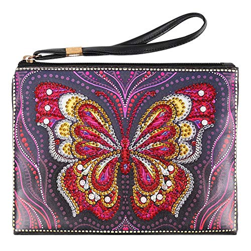 Sikiwind 5D Diamond Painting Crossbody Bag with Chain, Crystal Butterfly Zipper Handbag, Rhinestone Leather Purse Clutch, Diamond Painting Kits for Adults Kids, Makeup Shoulder Tote Bag for Girl Women