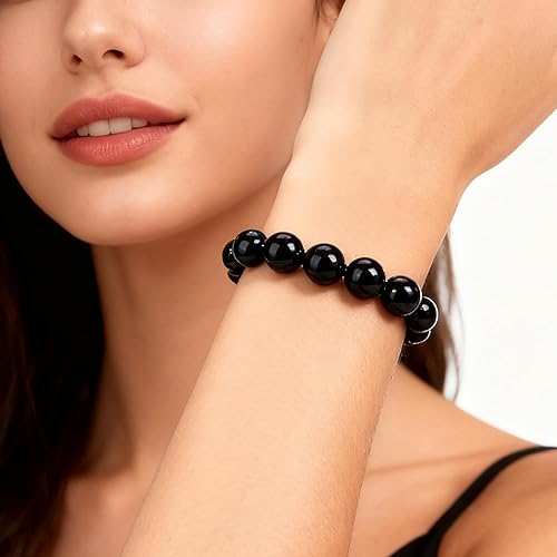 Miniatura 4 de Long tiantian Shungite Pulsera de ónix negro, joyería negra para mujeres y hombres, pulsera de piedra de obsidiana, regalos de joyería