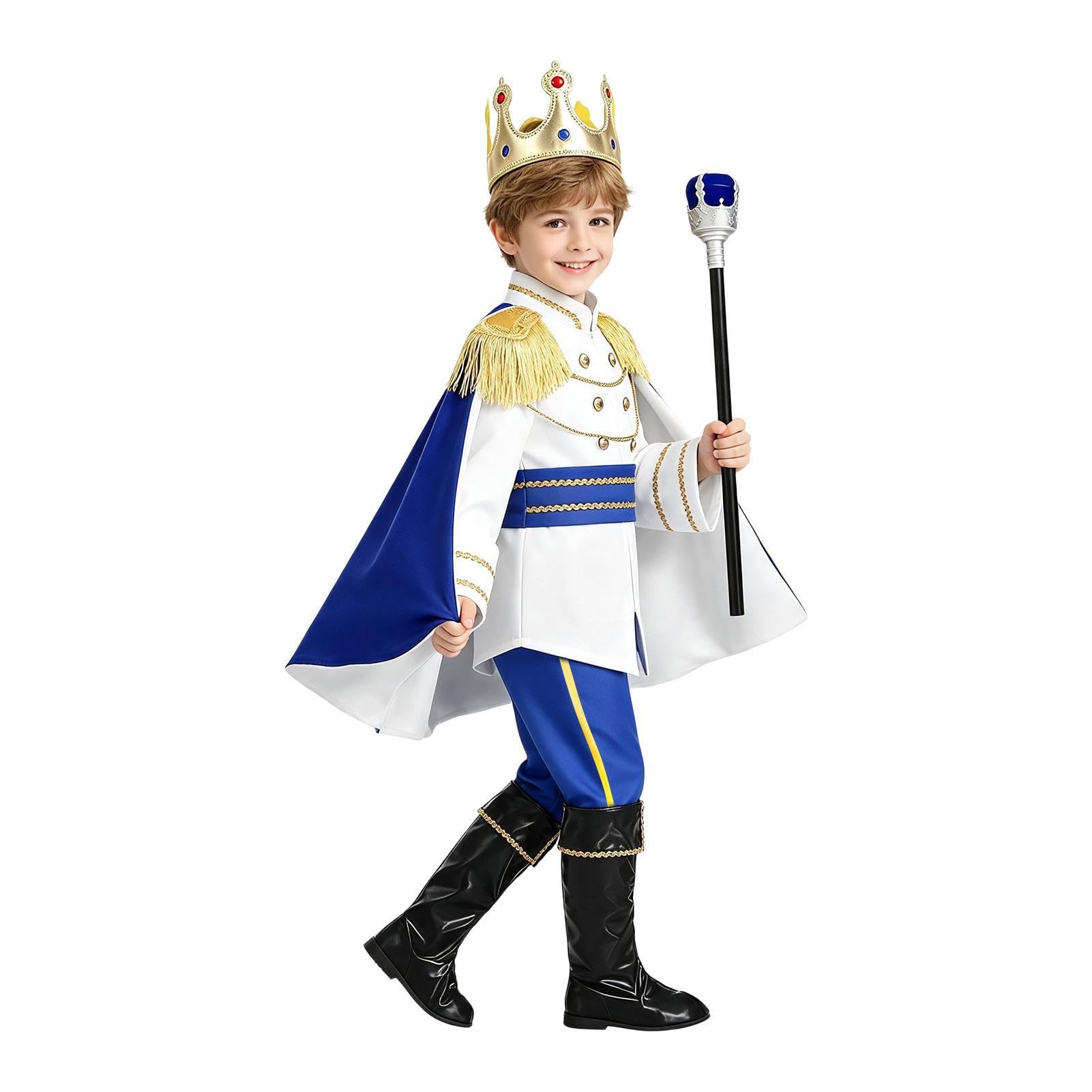 Costume da Re per Bambini Costume Reale Medievale di Halloween con Mantello | Vestito Da Festa E Di Ruolo per Bambini Festa Carnevale Uso Quotidiano Foto di Scena Oggetti di Scena Celebraz