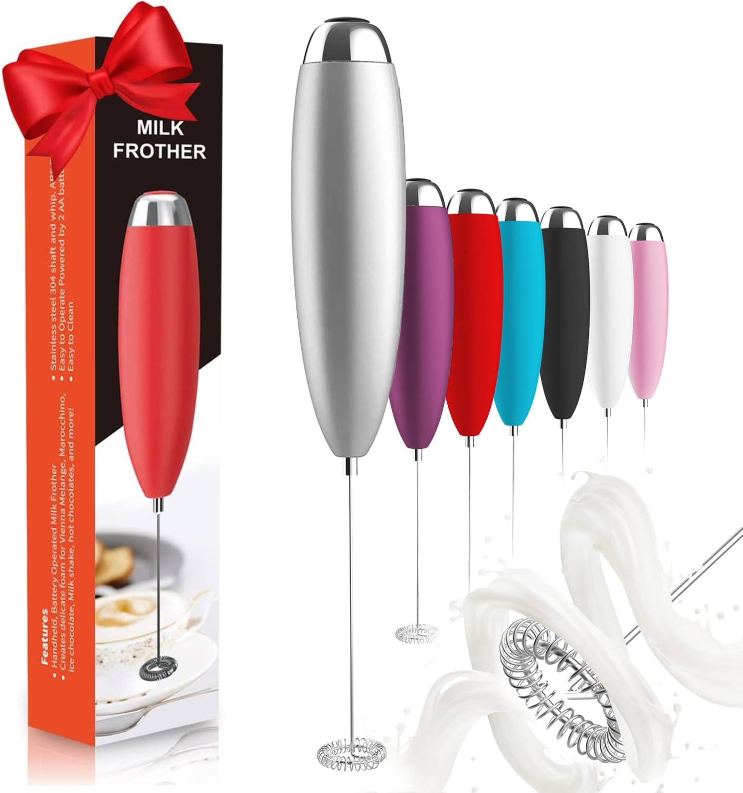 Milk Frother, Frother for Coffee, Upgraded Titanium Motor Handheld Frother Electric Whisk, Mini Mixer, Electric Coffee Stirrers Foam Maker for Coffee, Mixer for Coffee Frappe Latte,Silver