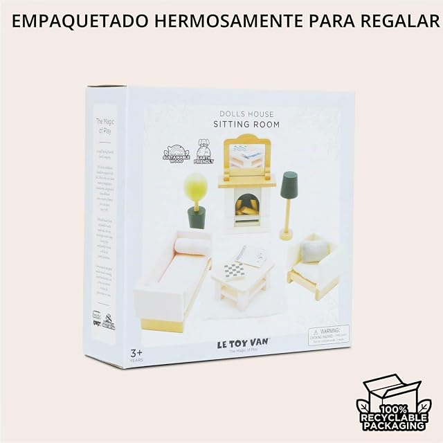 Foto 7 de 7 de Le Toy Van - ME058 - Salón de casa de muñecas, 3 años, Juego de Muebles de Madera de 19 Piezas, Juguetes…