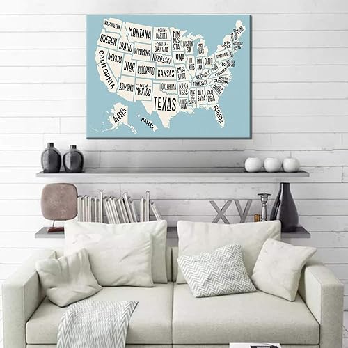 Miniatura 1 de Pósteres de Mapas de Estados Unidos con detalles de nombre  1 panel de impresión de póster de mapa de Estados Unidos, impresión artística de pared