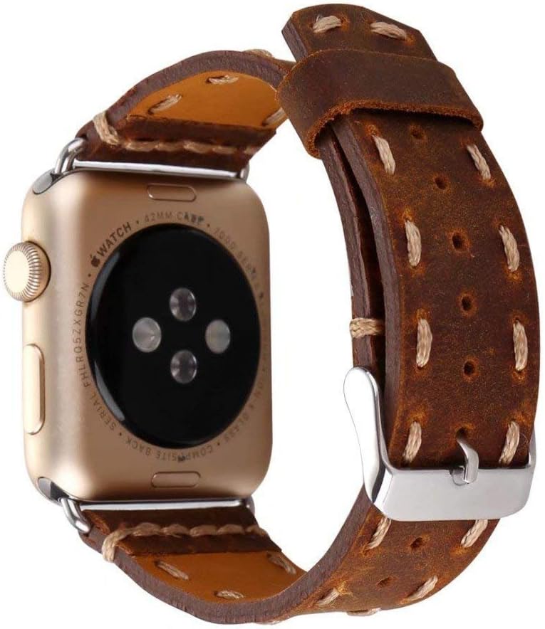 DAHASE Compatible for Apple Watch Band 40mm, Replacement Wristband Bracelet Strap Cowhide Handmade Line Vintage Genuine Leather Band for Apple Watch Series 5 4 3 2 1, 38mm 40mm Brown