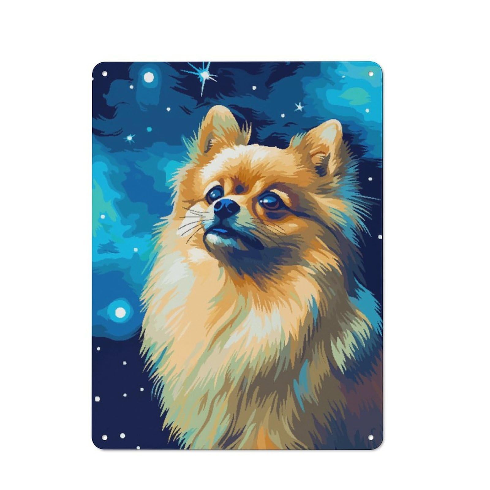 Junmoney Pomeranian Stars Pixel Art Country Vintage Metal Wall Decor 40X30cm, Country Metal Sign For Kitchen, Cottage, Porch Or Garden Room