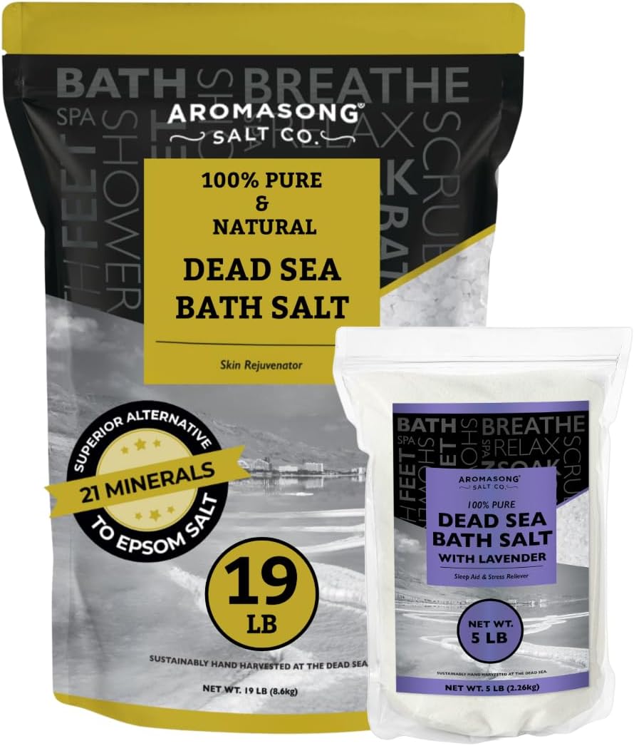 Aromasong 100% Pure Dead Sea Salt Duo: Unscented 19 LB with Lavender 5 Lb Dead Sea Salt for Relaxation