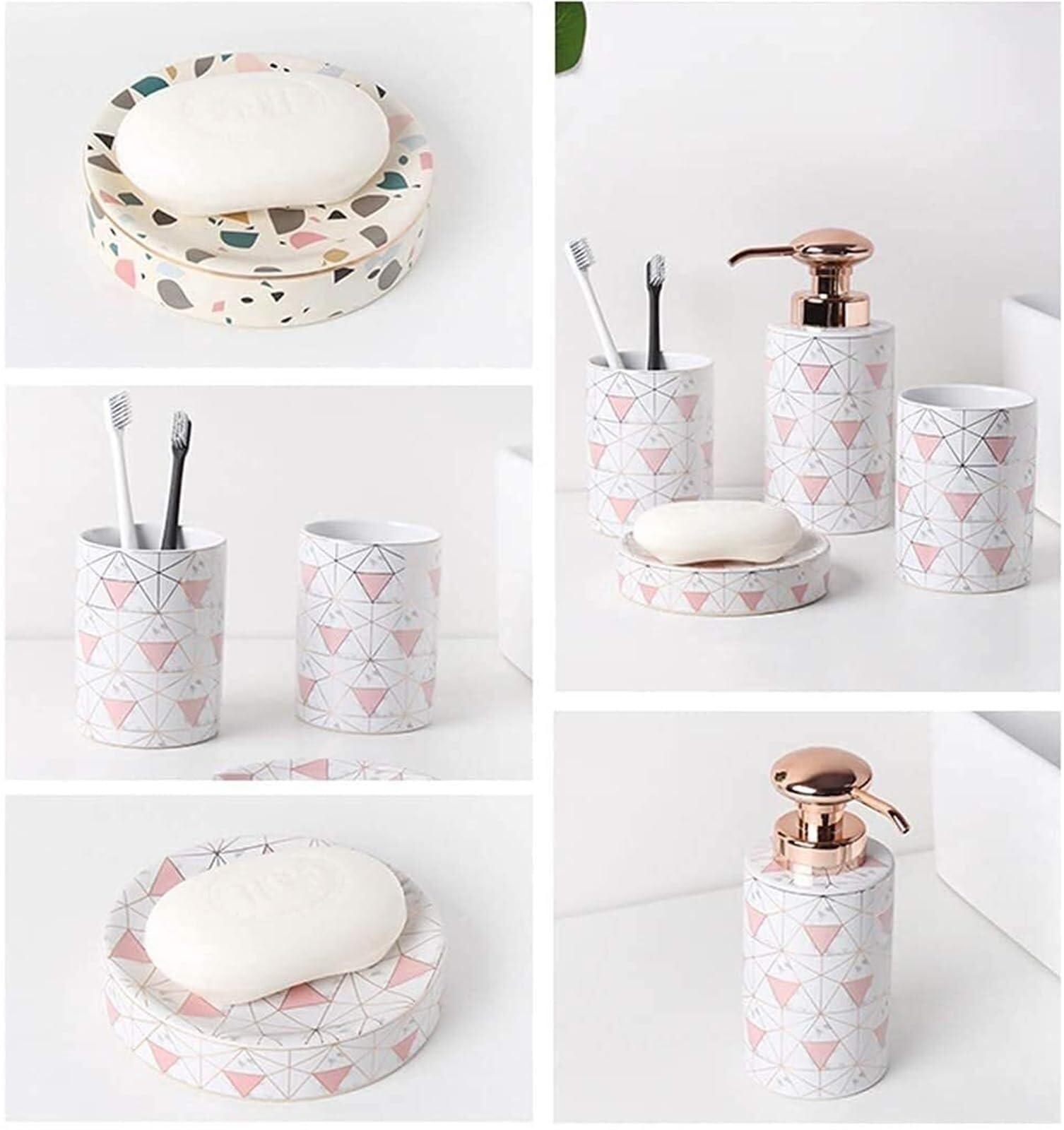 Set di accessori per il bagno Set moderno creativo europeo, kit for la pulizia della tazza, dispenser di sapone, accessorio for decorazioni costiere Arredamento per gli affittuari(B)