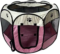 Cercadinho Portátil para Pets, Dobrável, Impermeável, 61 cm x 37 cm, Montagem Rápida, Ideal para Cães e Gatos (Rosa)
