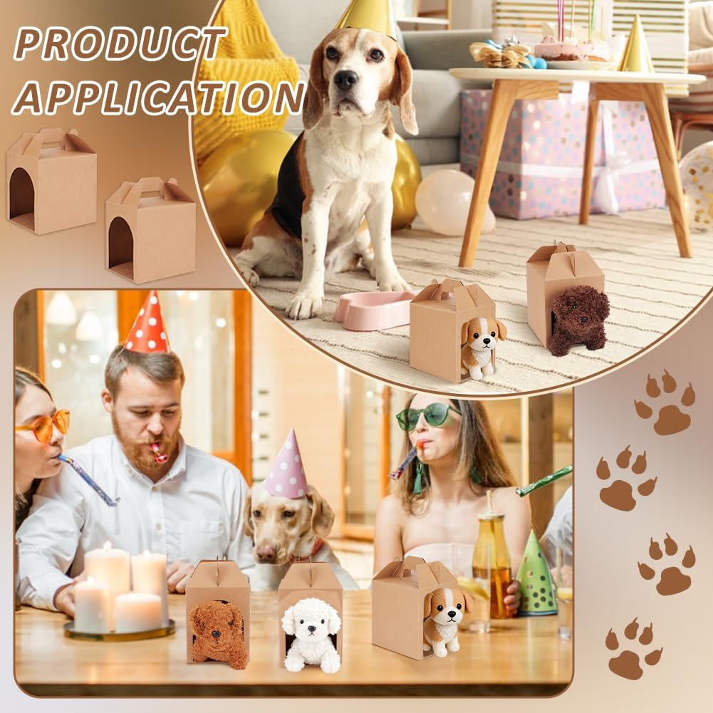 BENECREAT 40Pcs Adopt Dog Party Favor Boxes, 4.7x3.9x6.3 Inch Foldable Gift Boxes with Handle Bulk for Puppy Pet Adoption, DIY Crafting, Birthday Wedding Party Supplies, Brown image 5