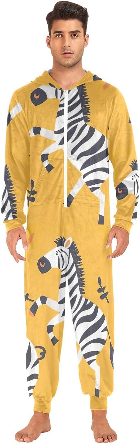 GAIREG Cute Zebra Yellow Onesie for Adults, Adult Womens Onesie Christmas Pajamas