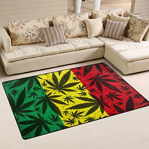 Coosun Feuille de cannabis sur Grunge Drapeau Rasta Zone Tapis Moquette antidérapant Tapis de sol Paillasson pour salon Chambre à coucher, Tissu,...