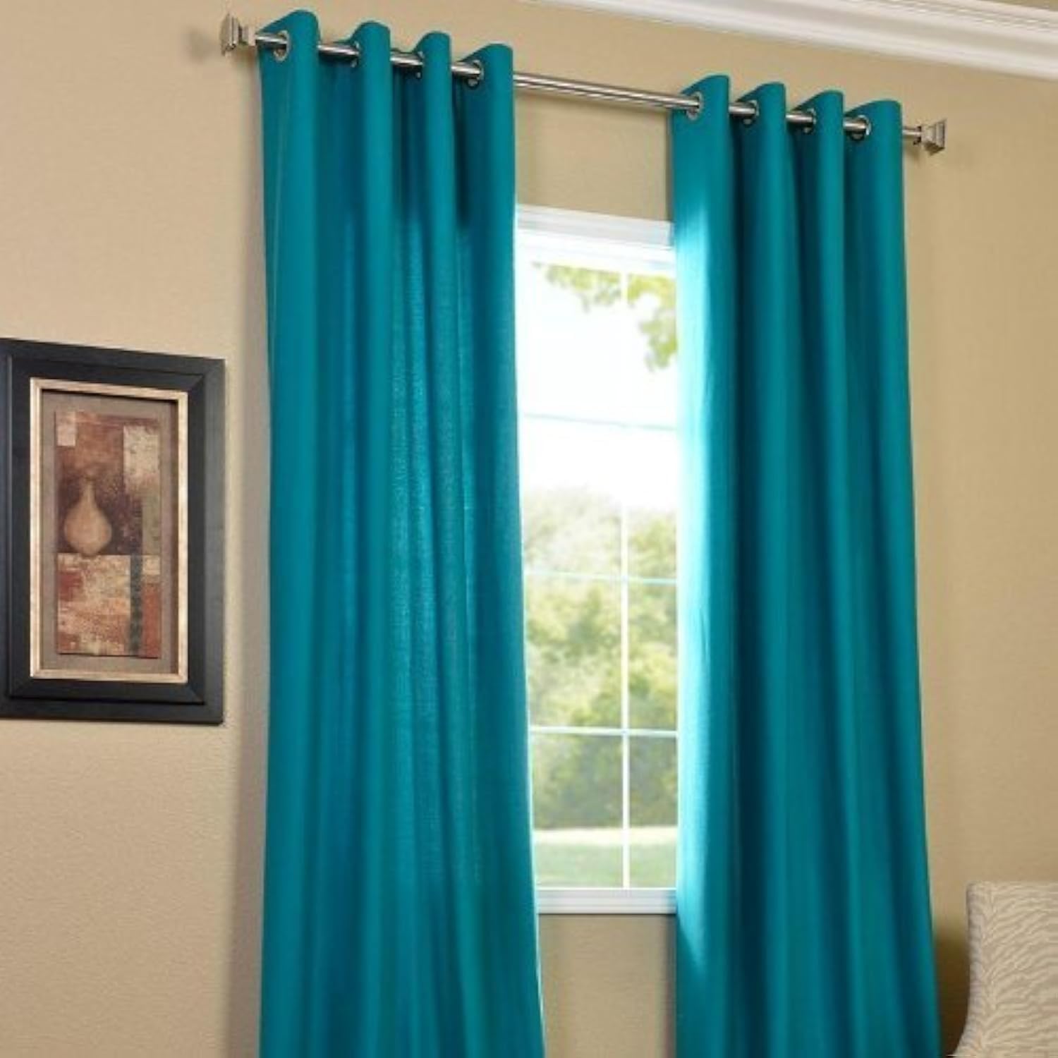 Exporthub Polyester & Polyester Blend Solid Grommet Eyelet Curtain for Long Door, Long Door- 8 Ft, Blue, Pack of 2