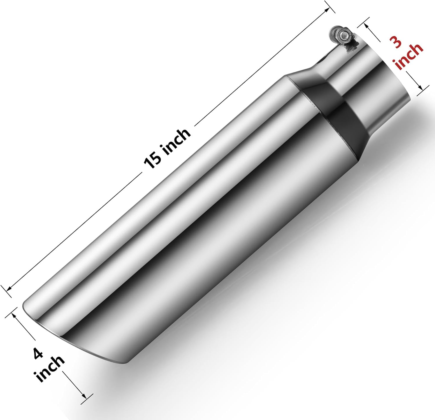 Exhaust Tip 3" Inlet 4" Outlet 15" Long, High Performance Stainless Steel, Rustproof Polished Finish, Rolled Angle Cut, Bolt-On Diesel Tail Pipe, Universal for Car Truck