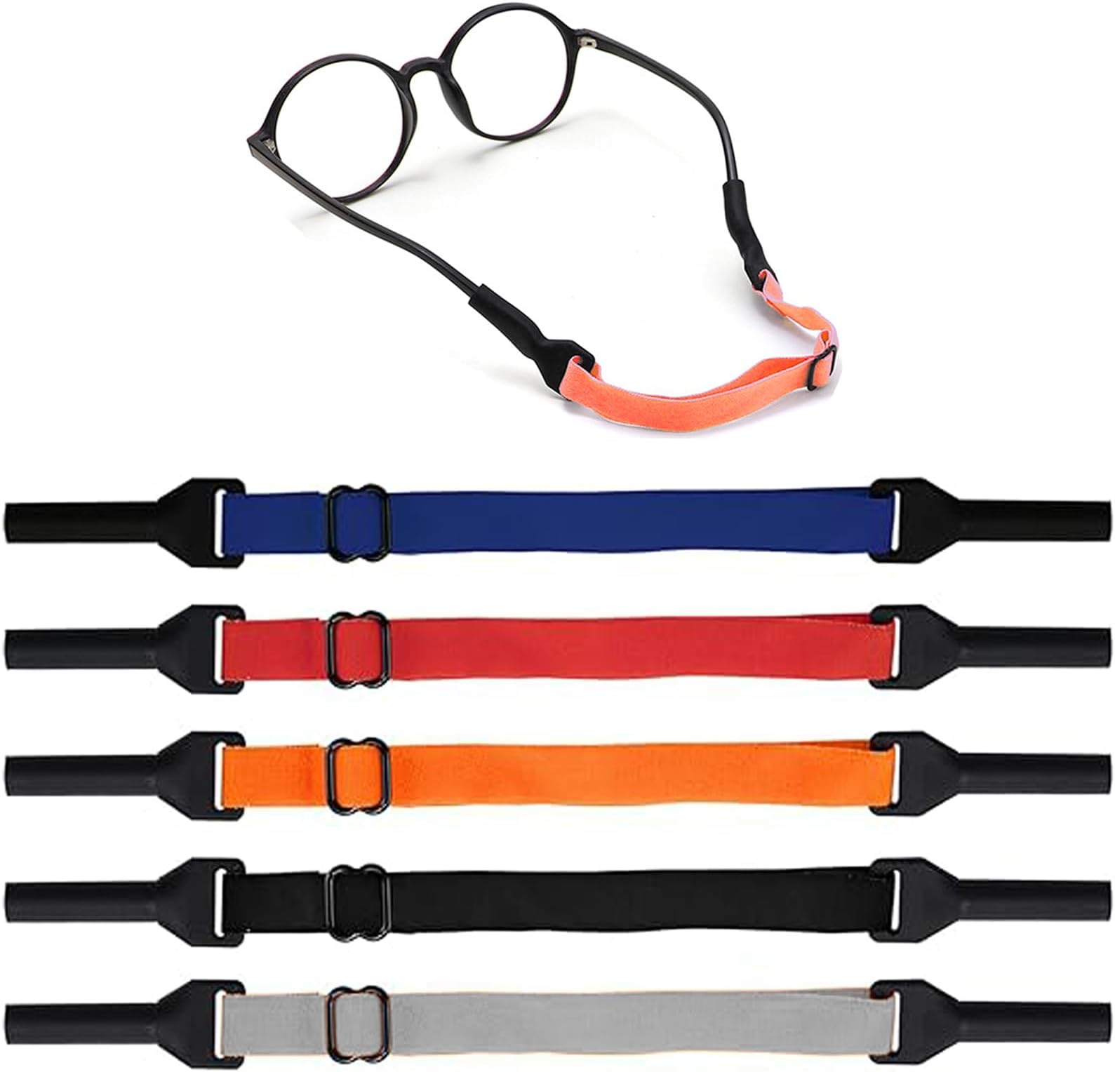 5 Pcs/5 Colors Adjustable Glasses Strap, Universal Eyeglasses Strap Silicone Sunglasses Holder Strap, LIAMGUS Colorful Elastic Glasses Non-slip Rope, Eye Glasses String Holder Retainers, for Men Women